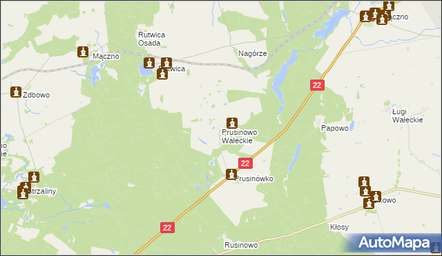 mapa Prusinowo Wałeckie, Prusinowo Wałeckie na mapie Targeo