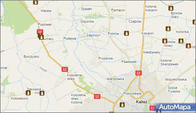 mapa Pruszków gmina Blizanów, Pruszków gmina Blizanów na mapie Targeo