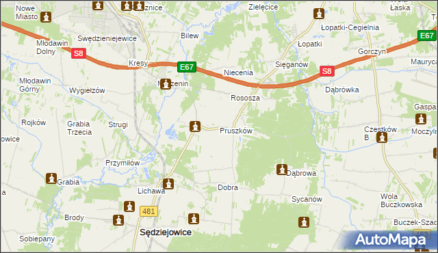 mapa Pruszków gmina Sędziejowice, Pruszków gmina Sędziejowice na mapie Targeo