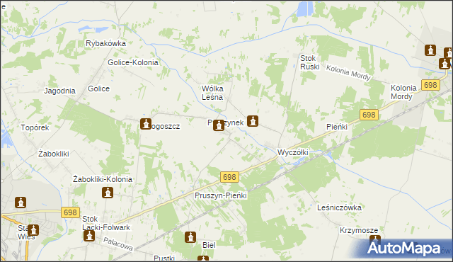 mapa Pruszyn gmina Siedlce, Pruszyn gmina Siedlce na mapie Targeo