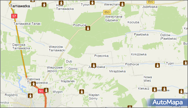 mapa Przecinka gmina Tomaszów Lubelski, Przecinka gmina Tomaszów Lubelski na mapie Targeo