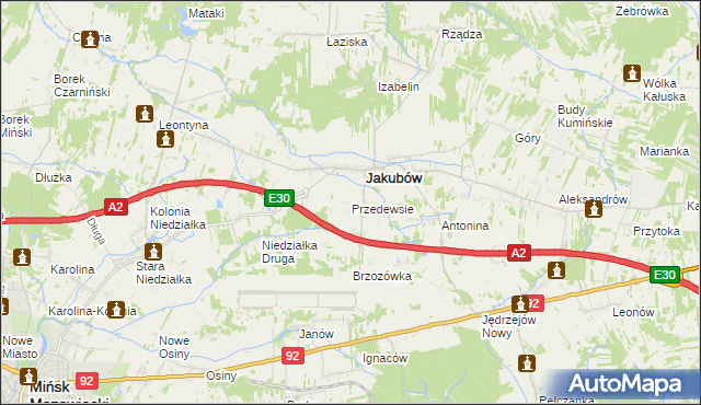 mapa Przedewsie gmina Jakubów, Przedewsie gmina Jakubów na mapie Targeo