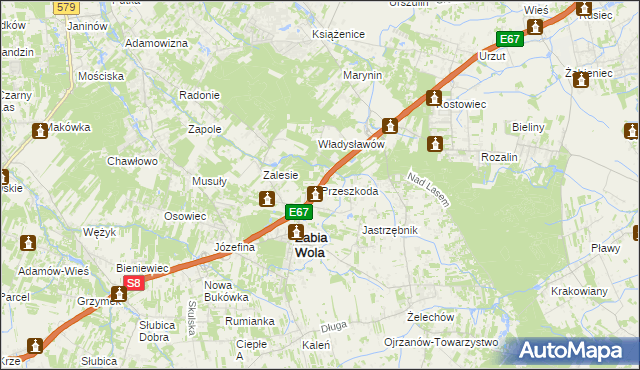 mapa Przeszkoda gmina Żabia Wola, Przeszkoda gmina Żabia Wola na mapie Targeo