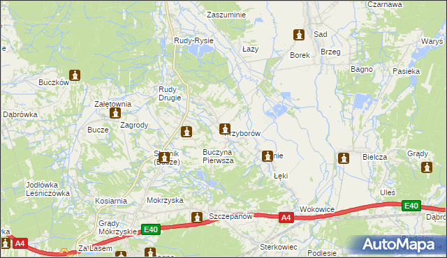 mapa Przyborów gmina Borzęcin, Przyborów gmina Borzęcin na mapie Targeo