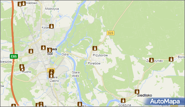 mapa Przyborów gmina Nowa Sól, Przyborów gmina Nowa Sól na mapie Targeo