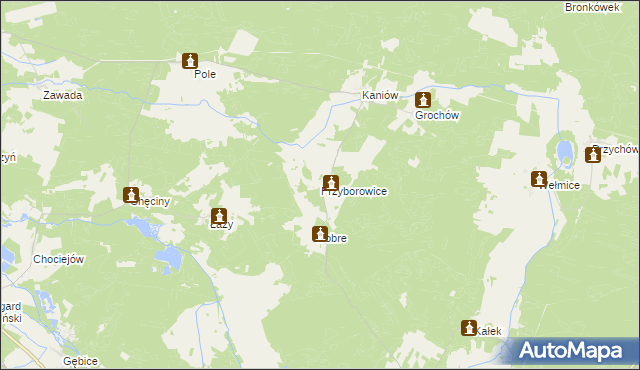 mapa Przyborowice gmina Gubin, Przyborowice gmina Gubin na mapie Targeo