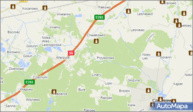 mapa Przyborowo gmina Łubowo, Przyborowo gmina Łubowo na mapie Targeo