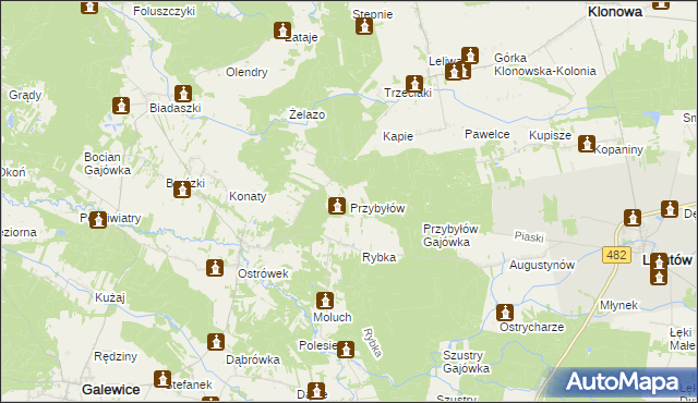 mapa Przybyłów gmina Galewice, Przybyłów gmina Galewice na mapie Targeo