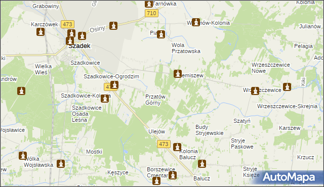 mapa Przybyłów gmina Szadek, Przybyłów gmina Szadek na mapie Targeo