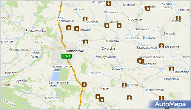 mapa Przybysławice gmina Klimontów, Przybysławice gmina Klimontów na mapie Targeo