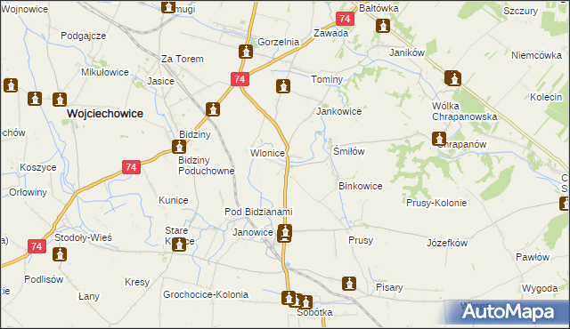 mapa Przybysławice gmina Ożarów, Przybysławice gmina Ożarów na mapie Targeo