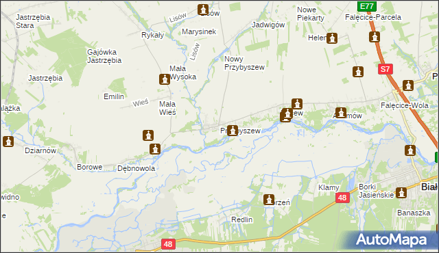 mapa Przybyszew gmina Promna, Przybyszew gmina Promna na mapie Targeo