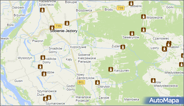 mapa Przydawki gmina Sobienie-Jeziory, Przydawki gmina Sobienie-Jeziory na mapie Targeo