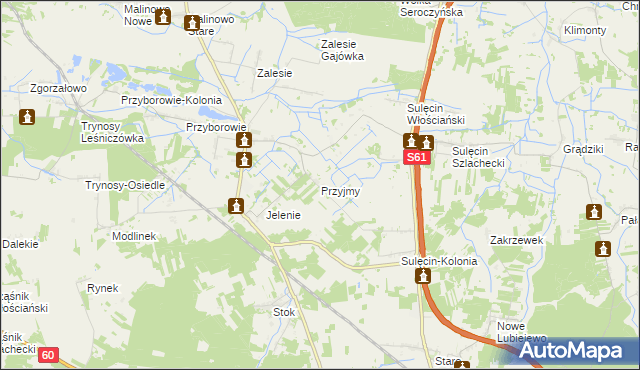 mapa Przyjmy gmina Ostrów Mazowiecka, Przyjmy gmina Ostrów Mazowiecka na mapie Targeo