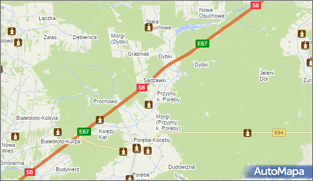 mapa Przyjmy k. Poręby, Przyjmy k. Poręby na mapie Targeo