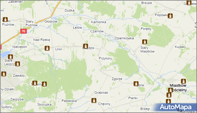 mapa Przykory gmina Miastków Kościelny, Przykory gmina Miastków Kościelny na mapie Targeo