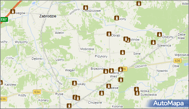 mapa Przykory gmina Zabrodzie, Przykory gmina Zabrodzie na mapie Targeo