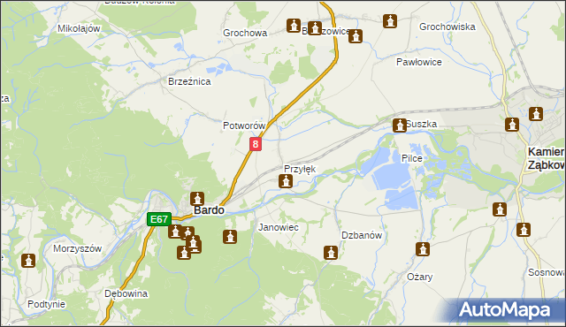 mapa Przyłęk gmina Bardo, Przyłęk gmina Bardo na mapie Targeo