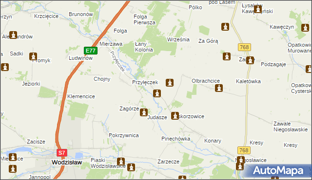 mapa Przyłęk gmina Wodzisław, Przyłęk gmina Wodzisław na mapie Targeo