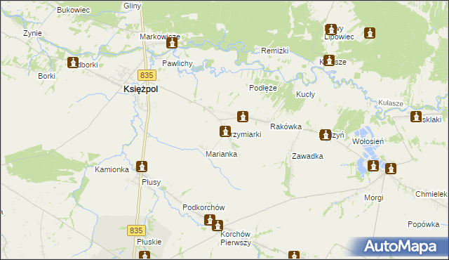 mapa Przymiarki gmina Księżpol, Przymiarki gmina Księżpol na mapie Targeo