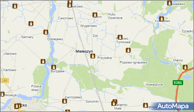 mapa Przysieka gmina Mieleszyn, Przysieka gmina Mieleszyn na mapie Targeo