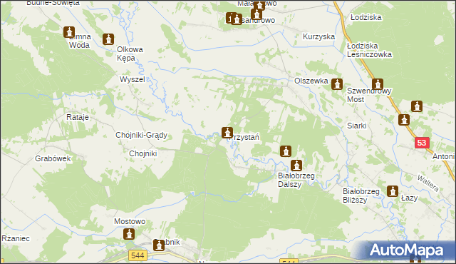 mapa Przystań gmina Olszewo-Borki, Przystań gmina Olszewo-Borki na mapie Targeo