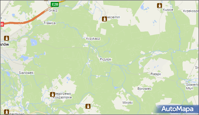 mapa Przytok gmina Sianów, Przytok gmina Sianów na mapie Targeo