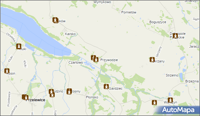 mapa Przywodzie gmina Przelewice, Przywodzie gmina Przelewice na mapie Targeo