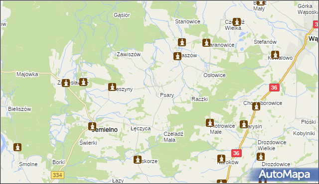 mapa Psary gmina Jemielno, Psary gmina Jemielno na mapie Targeo