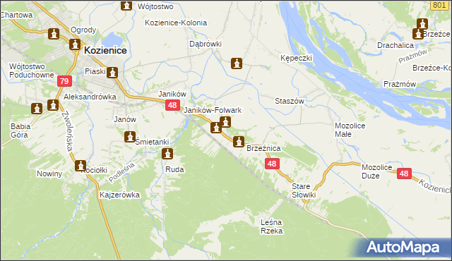 mapa Psary gmina Kozienice, Psary gmina Kozienice na mapie Targeo