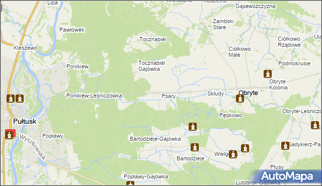 mapa Psary gmina Obryte, Psary gmina Obryte na mapie Targeo