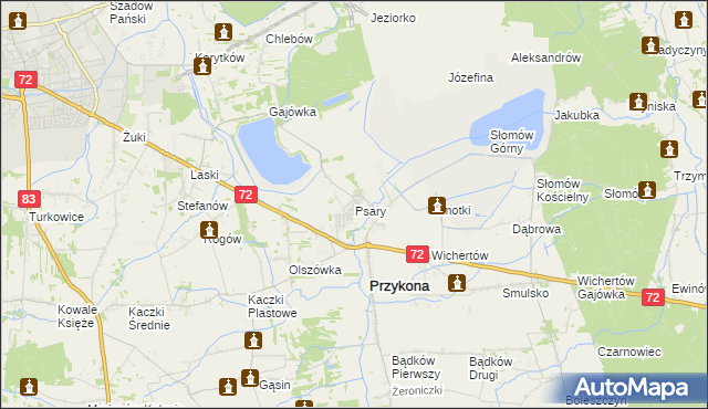 mapa Psary gmina Przykona, Psary gmina Przykona na mapie Targeo