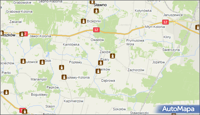 mapa Psary gmina Sławno, Psary gmina Sławno na mapie Targeo