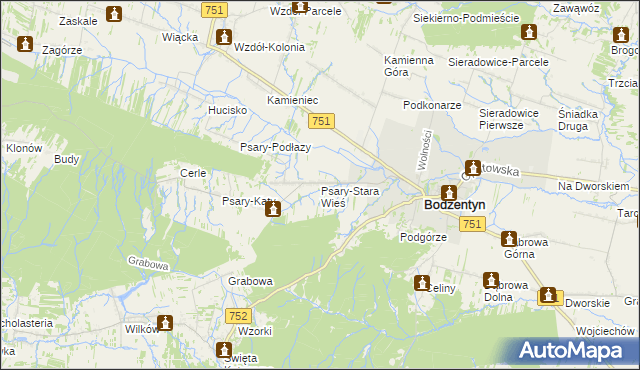 mapa Psary-Stara Wieś gmina Bodzentyn, Psary-Stara Wieś gmina Bodzentyn na mapie Targeo