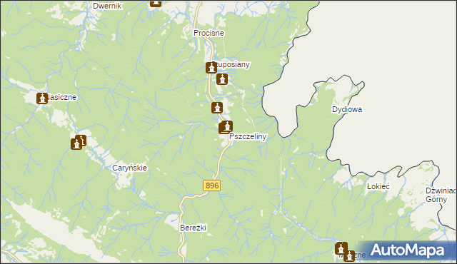 mapa Pszczeliny, Pszczeliny na mapie Targeo