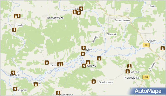 mapa Puchły, Puchły na mapie Targeo