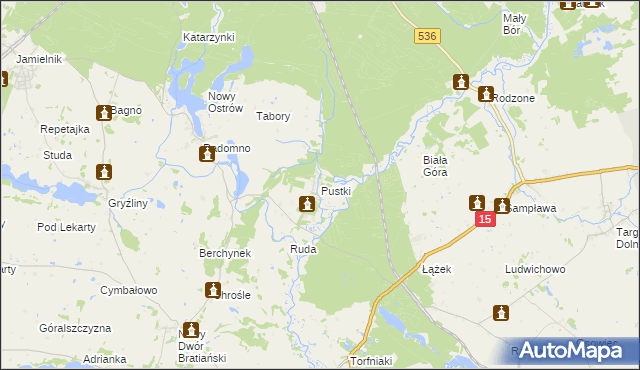 mapa Pustki gmina Nowe Miasto Lubawskie, Pustki gmina Nowe Miasto Lubawskie na mapie Targeo