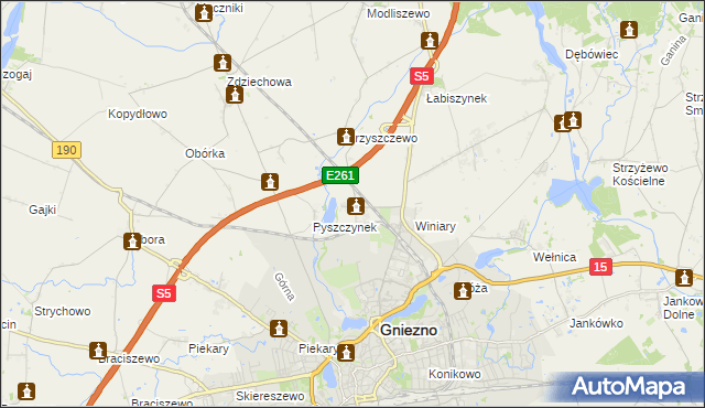 mapa Pyszczyn gmina Gniezno, Pyszczyn gmina Gniezno na mapie Targeo