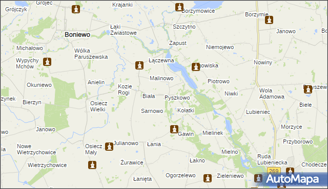 mapa Pyszkowo, Pyszkowo na mapie Targeo