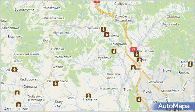 mapa Pyzówka, Pyzówka na mapie Targeo