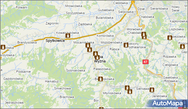 mapa Raba Wyżna, Raba Wyżna na mapie Targeo