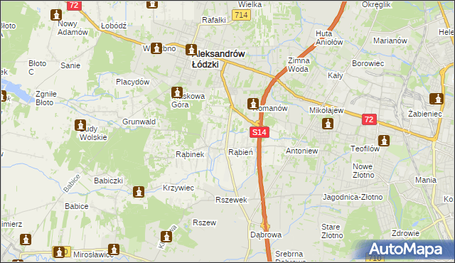 mapa Rąbień AB, Rąbień AB na mapie Targeo