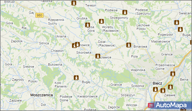 mapa Racławice gmina Biecz, Racławice gmina Biecz na mapie Targeo