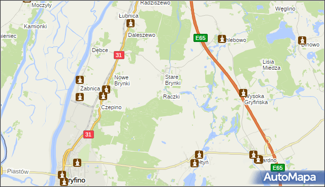 mapa Raczki gmina Gryfino, Raczki gmina Gryfino na mapie Targeo