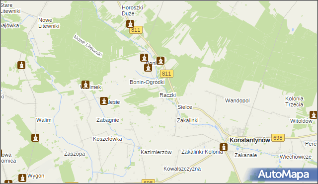 mapa Raczki gmina Sarnaki, Raczki gmina Sarnaki na mapie Targeo