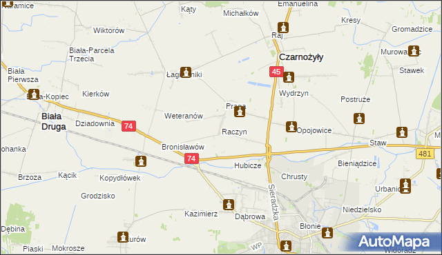 mapa Raczyn gmina Czarnożyły, Raczyn gmina Czarnożyły na mapie Targeo