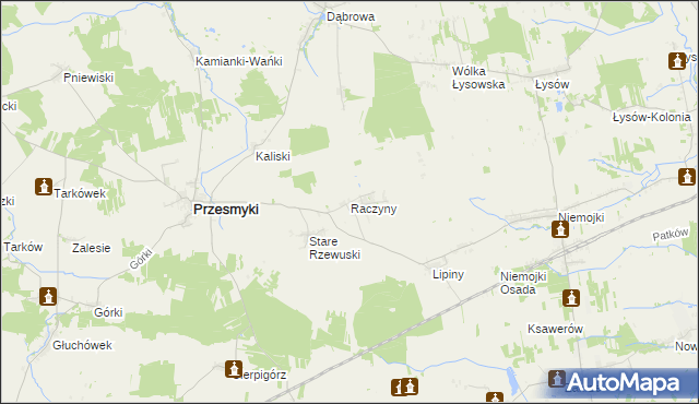 mapa Raczyny gmina Przesmyki, Raczyny gmina Przesmyki na mapie Targeo