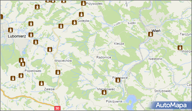 mapa Radomice gmina Wleń, Radomice gmina Wleń na mapie Targeo