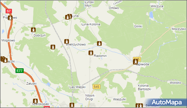 mapa Radomin gmina Nidzica, Radomin gmina Nidzica na mapie Targeo