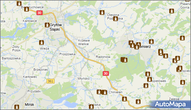 mapa Radoniów, Radoniów na mapie Targeo